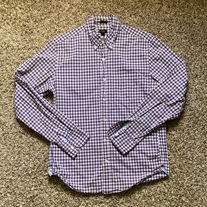 Purple Casual Button Down Shirt with Checkered Pattern